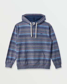 Quiksilver striped blue pullover hoodie with pouch pocket and drawstring hood