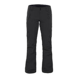 Women's insulated ski pants with cargo pockets and zippered front pockets on white background.