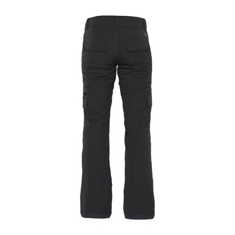 Women's insulated cargo snow pants with rear pockets and articulated knees, back view