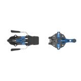 ATK Raider Evo 13 ski bindings in black and blue, top view of toe and heel pieces