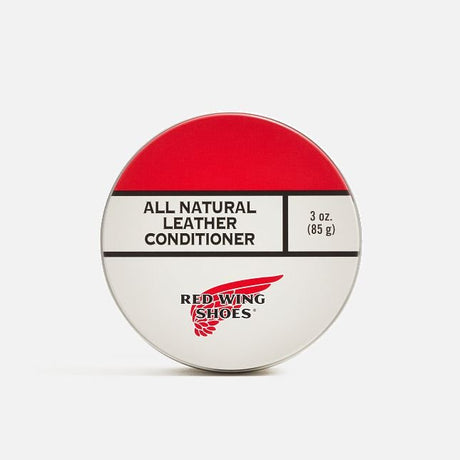 All natural leather conditioner tin, 3 oz, Red Wing Shoes logo on front, white background