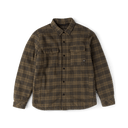 Roark Backwoods flannel shirt jacket with plaid pattern, snap buttons, and dual chest pockets