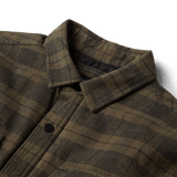 Roark women's plaid shirt jacket with spread collar and snap button closure