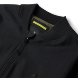 Roark men's bomber jacket with ribbed collar, front zip, and neon interior label detail.