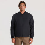 Men's zip-up bomber jacket with ribbed collar and cuffs, small chest logo patch