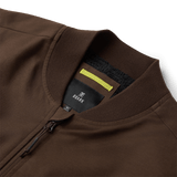 Roark bomber jacket with ribbed collar, front zipper, and fleece-lined interior detail