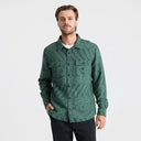 Men's green jacquard leaf-print long-sleeve button-up shirt jacket with chest pockets