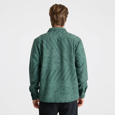 Roark Nordsman green jacquard long-sleeve shirt with leaf pattern, back view