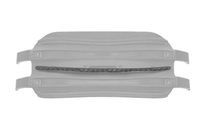 Gray plastic snow sled with side handles and a pull rope, winter outdoor gear
