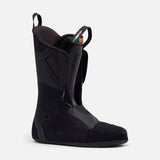 Lange alpine ski boot with buckle-free closure system, pull loop, and hexagonal texture pattern