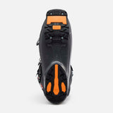 Lange alpine ski boot sole view showing treaded outsole with orange heel and toe pads