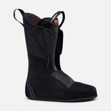 Lange alpine ski boot with buckle-free closure system and pull loops on white background