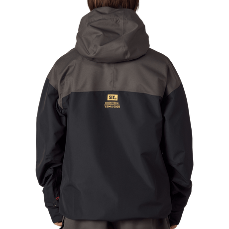 686 men's hooded ski jacket shown from back with two-tone colorblock design