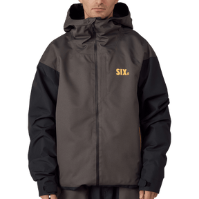 686 men's hooded snow jacket with two-tone colorblock design and front zip closure