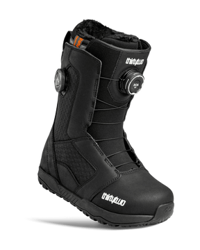 ThirtyTwo STW Double BOA women's black snowboard boot with dual BOA dials and faux fur lining