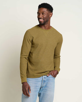 Men's olive green waffle-knit long sleeve crew neck thermal shirt