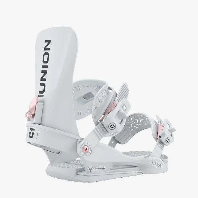 Union Juliet women's snowboard binding in white and rose gold accents