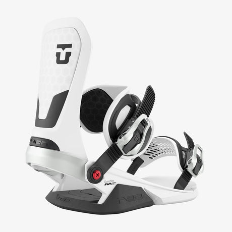 Union Neo snowboard binding in white and black with Duraflex ST baseplate