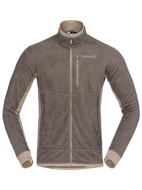 Norrona men's full-zip fleece jacket with contrast side panels and chest pocket