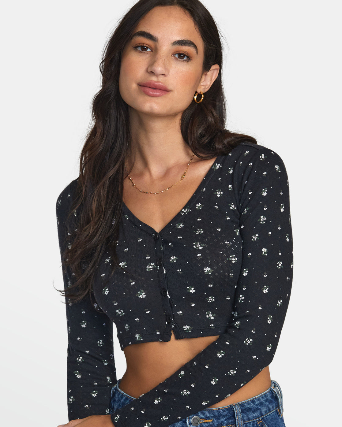 RVCA Homecoming Pointelle Long Sleeve Top - RVCA Black
