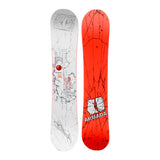 Armada Beatnik snowboard showing white cracked-pattern top sheet and red base with Armada logo