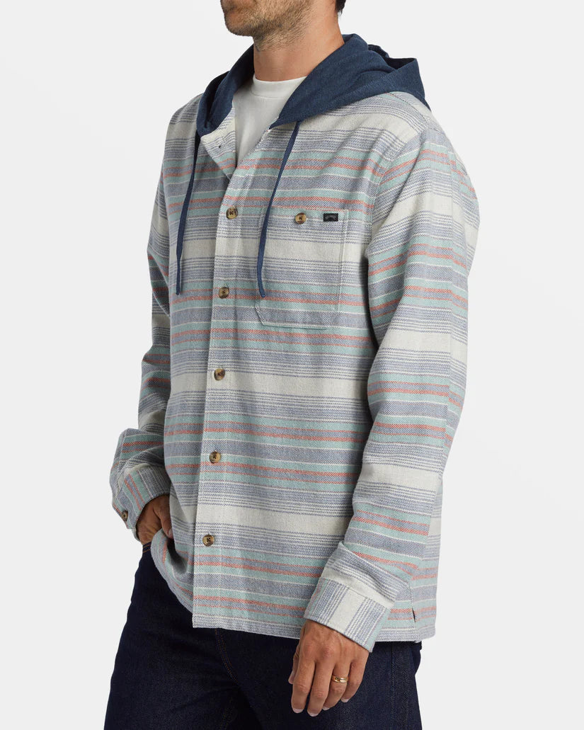 Billabong Baja Hooded Flannel Shirt- Slate Blue