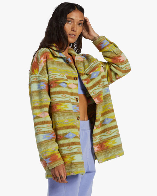 Billabong Happy Camper Shacket Button Sweater - Kiwi