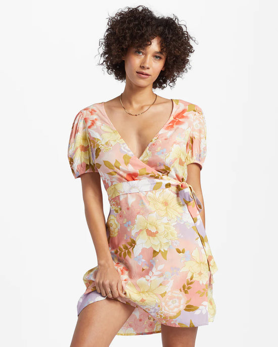 Billabong Hot Tropics Mini Wrap Dress - Sweet Peach