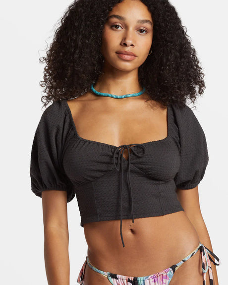 Billabong Posy Crop Tops - Black Sands