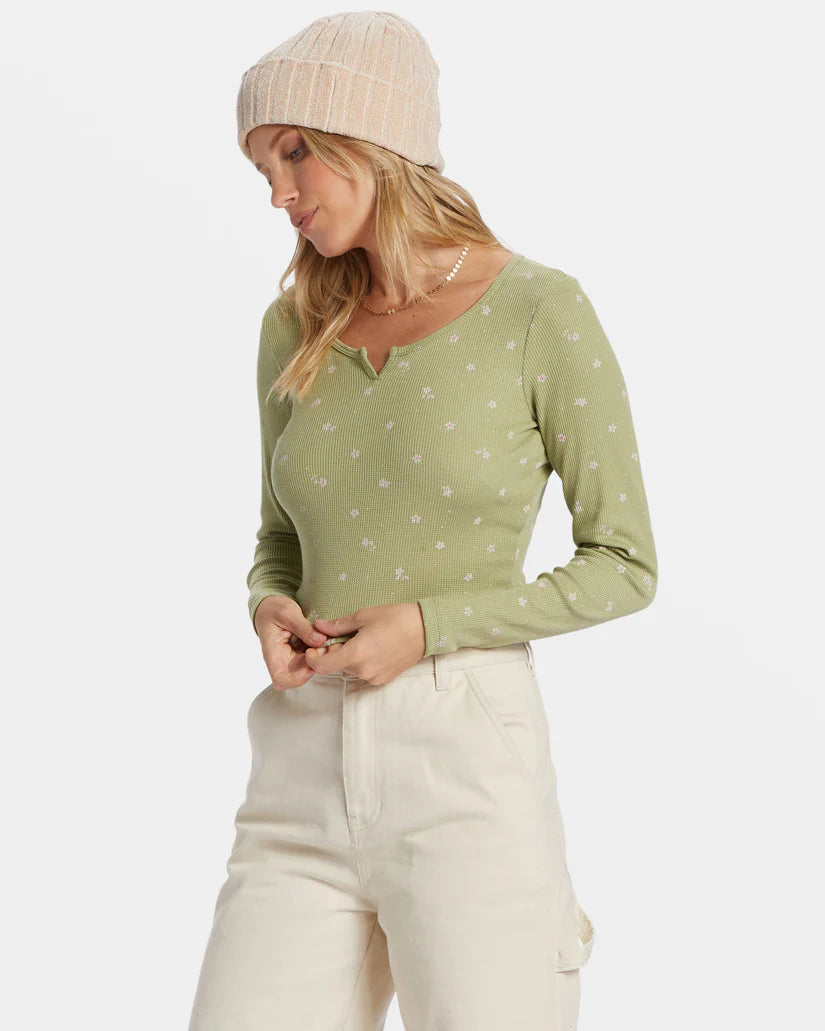 Billabong Reese Thermal Long-Sleeve Cropped Top - Avocado