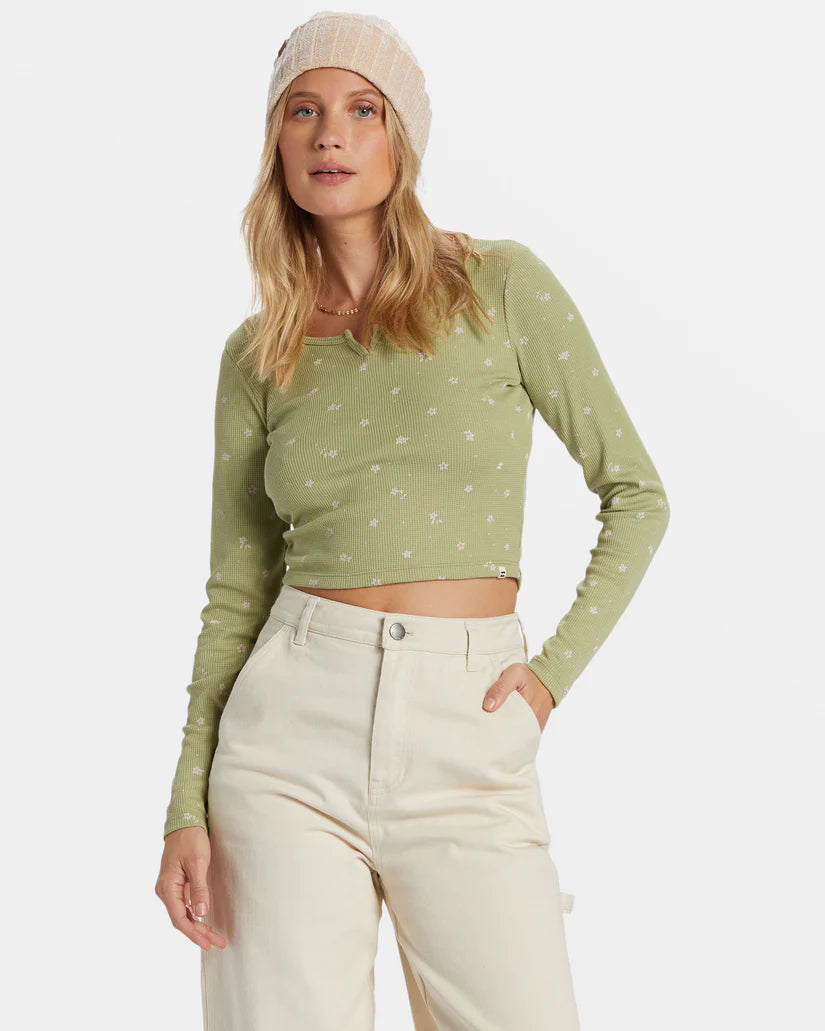 Billabong Reese Thermal Long-Sleeve Cropped Top - Avocado