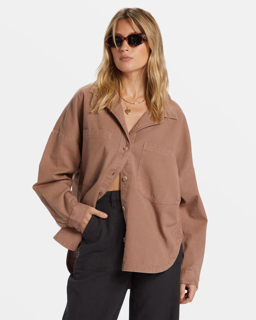 Billabong Stoked On You Oversized Long Sleeve Shirt - Sweet Earth