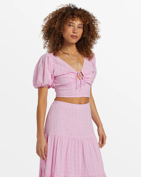 Billabong Tropic Heart Puff Sleeve Crop Top - Pink Dream