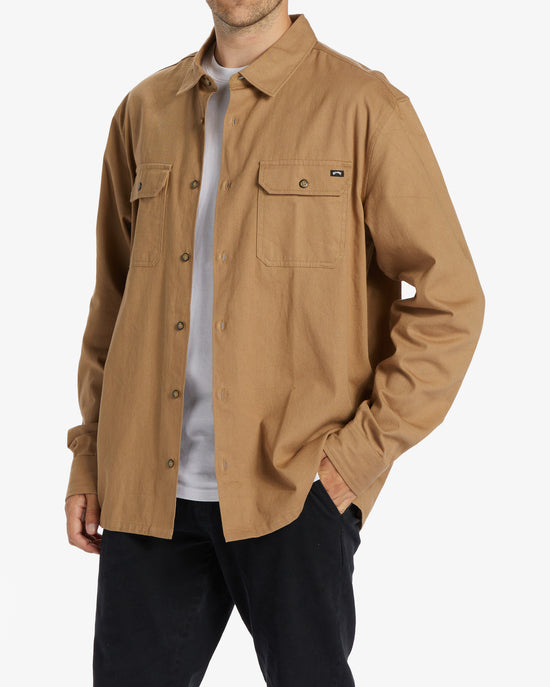 Billabong Zeledon Solid Flannel Long Sleeve Shirt - Gravel