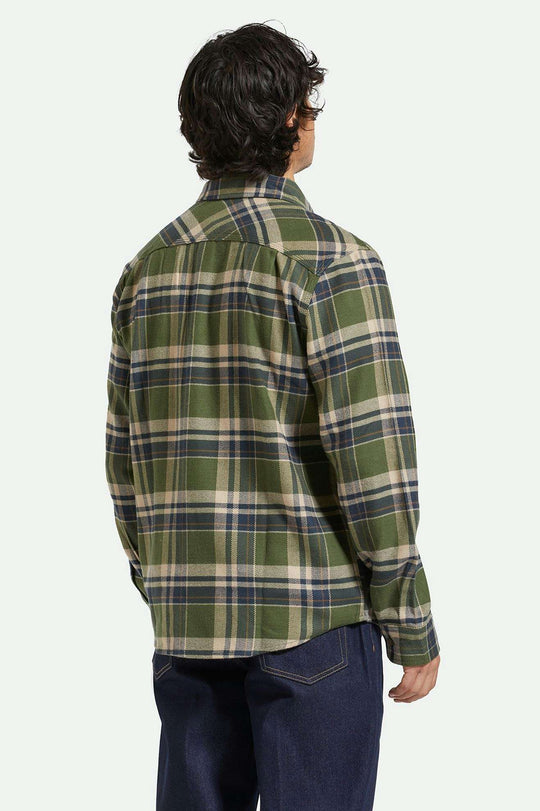 Brixton Bowery L/S Flannel - Cypress Green Washed Navy Whitecap