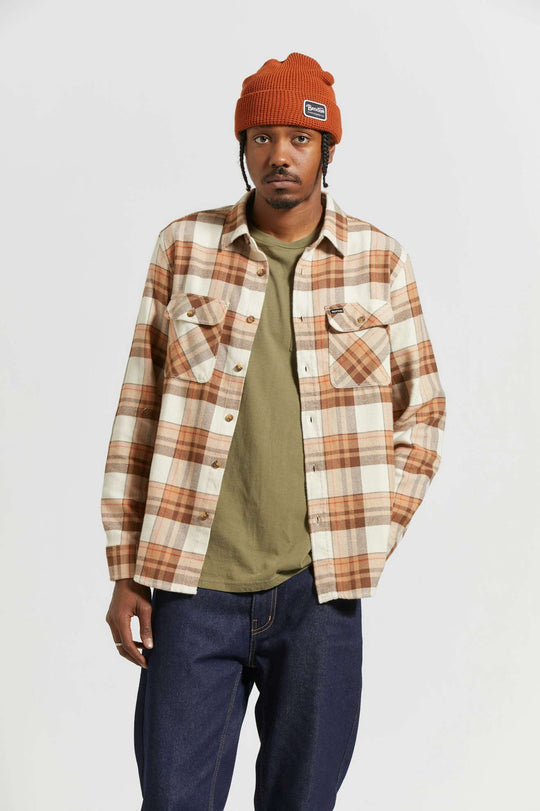 Brixton Bowery L/S Flannel - Whitecape Pinecone Brown Burro Brown