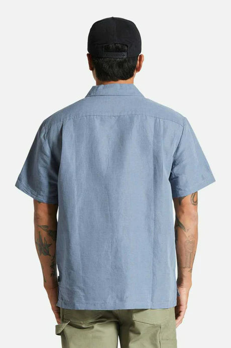 Brixton Bunker Linen Blend S/S Camp Collar Shirt - Flint Stone Blue