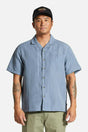 Brixton Bunker Linen Blend S/S Camp Collar Shirt - Flint Stone Blue