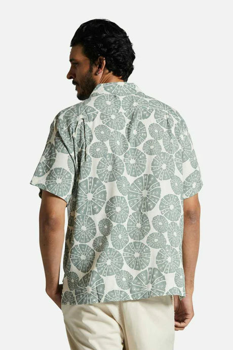 Brixton Bunker Slub Short Sleeve Woven Shirt - Whitecap / Chinois Green