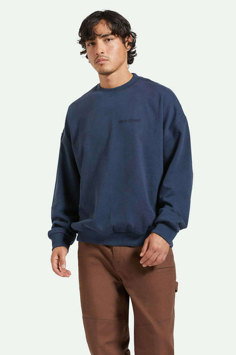 Brixton Embroidered Heavyweight Oversized Crew - Washed Navy