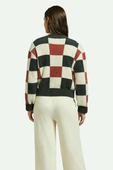 Brixton Rivington Crew Cardigan - Cowhide Whitecap Black Check