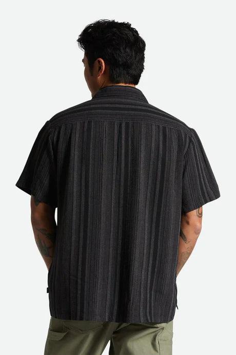 Brixton Bunker Seersucker S/S Camp Collar Woven Shirt - Black Charcoal