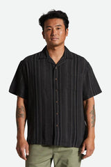 Brixton Bunker Seersucker S/S Camp Collar Woven Shirt - Black Charcoal