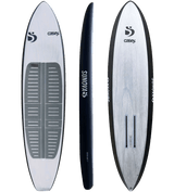 Sunova Casey Coaster Light foil board shown top, side, and bottom in black and white