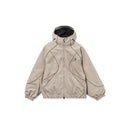 Volcom women's hooded zip-up jacket with elastic cuffs, curved seam detailing, and small logo patch