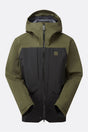 Men's hooded GTX waterproof ski jacket with two-tone colorblock design and front zip