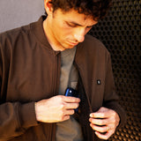 Men's bomber jacket with fleece lining, zip closure, and ribbed collar and cuffs