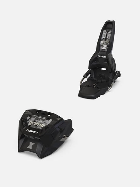 Marker Griffon X 13 ski bindings in black with camo accents, toe and heel pieces