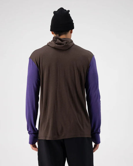 Mons Royale Men's Yotei Powder Hood Long Sleeve - Violet Cedar Black