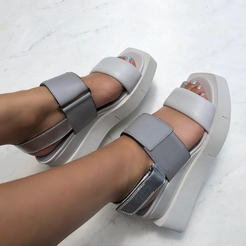 Naked Feet Paradox In Grey Wedge Sandals - Grey